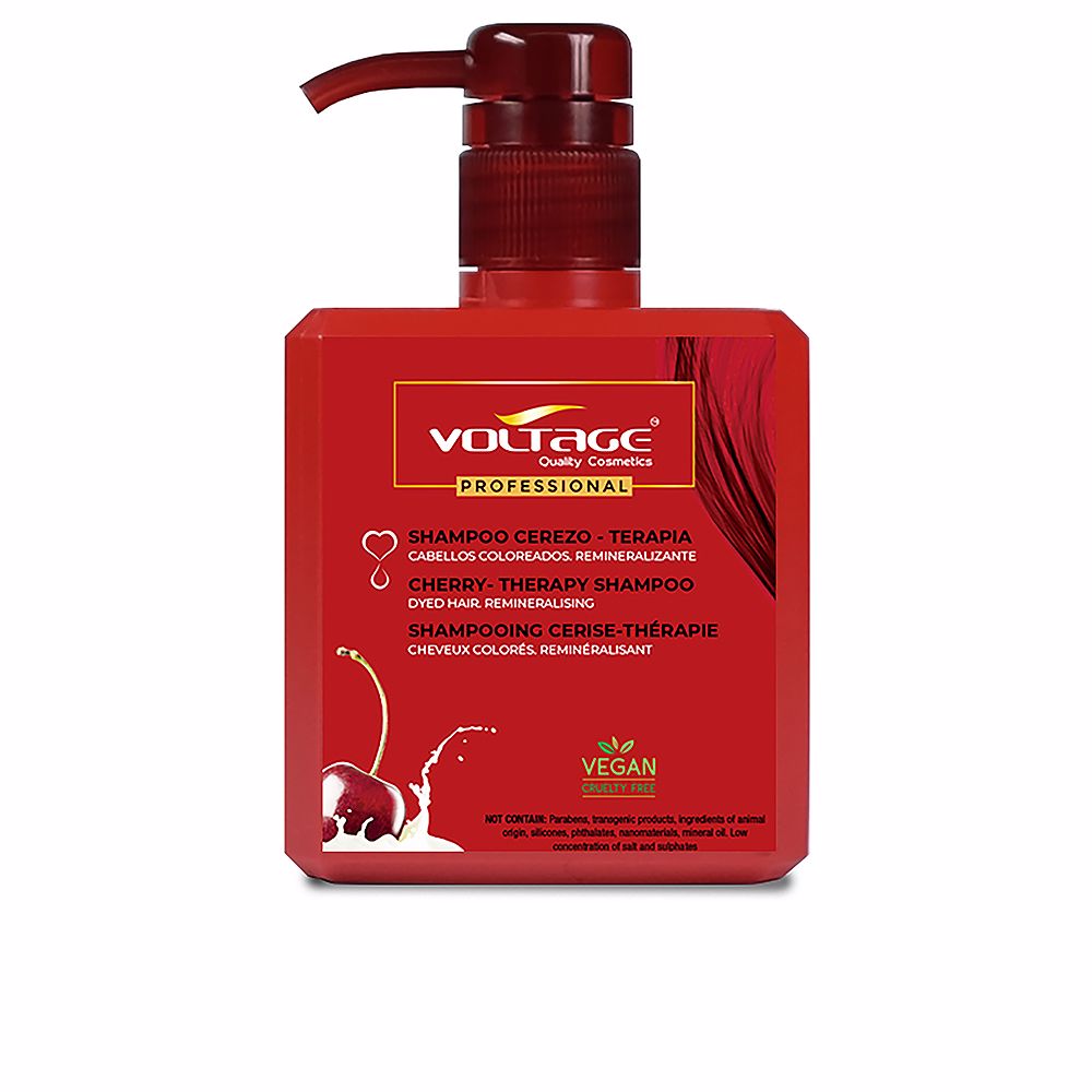 VoltageCosmeticsCherry-TherapyShampoo500ml Bottle of Voltage Cosmetics Cherry-Therapy Shampoo by Voltage Cosmetics, a shampoo indicated for dyed and damaged hair.