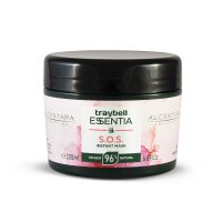 Jar  of  Traybell  Essentia  SOS  Mask  by  Alcantara  Cosmética,  a  hair  mask  indicated  for  nourishing  dry  and  dehydrated  hair.