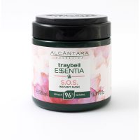 Jar  of  Traybell  Essentia  SOS  Mask  by  Alcantara  Cosmética,  a  hair  mask  indicated  for  nourishing  dry  and  dehydrated  hair.