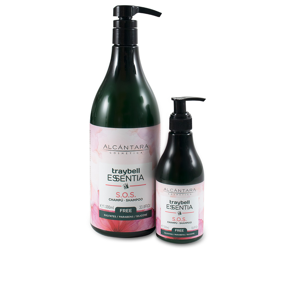 AlcantaraCosméticaTraybellEssentiaSOSShampoo250ml Bottle of Traybell Essentia SOS Shampoo by Alcantara Cosmética, a shampoo indicated for hydrating dry and dehydrated hair.