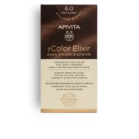 Box  of  Apivita  My  Color  Elixir  Permanent  Hair  Color  6.0  Dark  Blonde,  a  creamy  dye  indicated  for  full  grey  coverage.