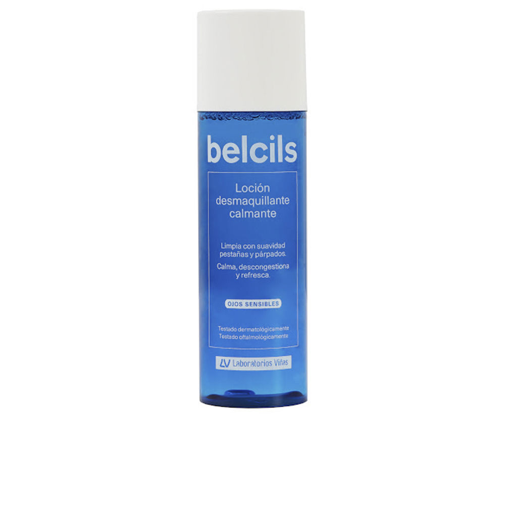 BelcilsSoothingEyeMakeupRemoverLotion150ml Bottle of Soothing Eye Makeup Remover Lotion by Belcils, a lotion indicated for removing makeup and soothing sensitive eyes.