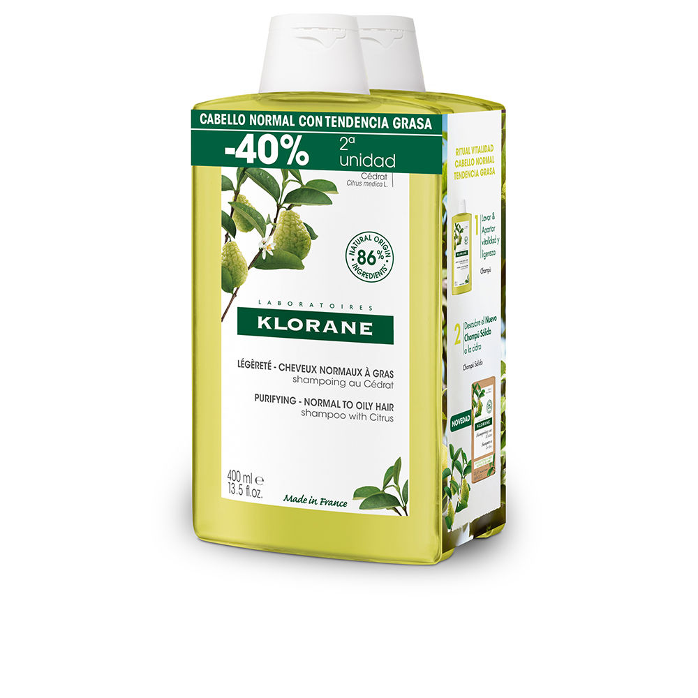 KloraneCedratPurifyingShampooDuo2x400ml Bottle of Klorane Cedrat Purifying Shampoo by Klorane, a shampoo indicated for purifying normal to oily hair.