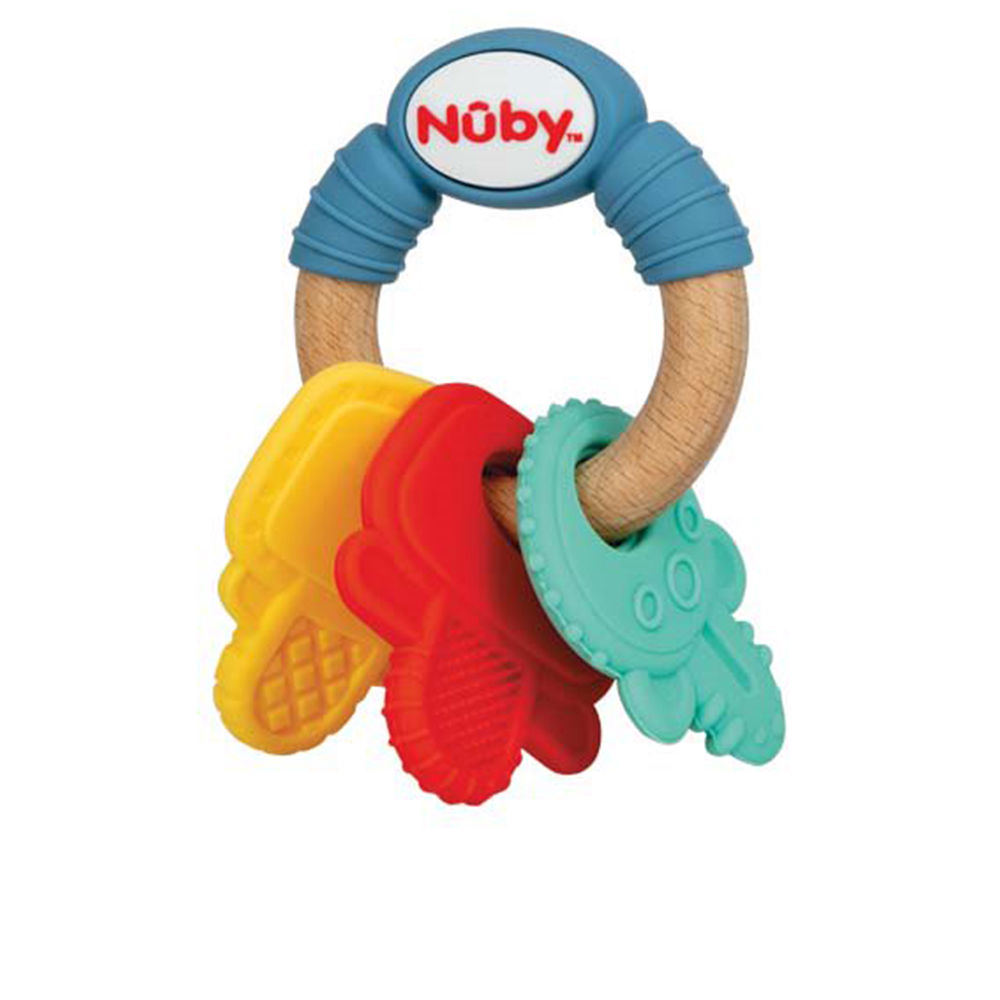 NubyWoodenSiliconeTeether3M+ Product container of Nuby Wooden Silicone Teether 3M
