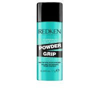 Product  container  of  Redken  Powder  Grip  Mattifying  Hair  Powder  by  Redken,  a  hair  powder  indicated  for  volume  and  matte  texture.