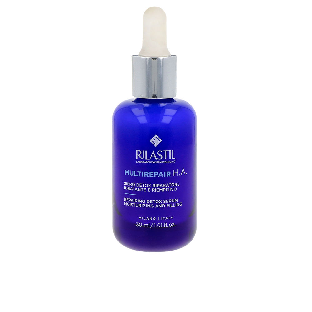 RilastilMultirepairH.A.RepairingDetoxSerum30ml Bottle of Rilastil Multirepair H.A. Repairing Detox Serum by Rilastil, an anti-aging serum indicated for skin hydration.