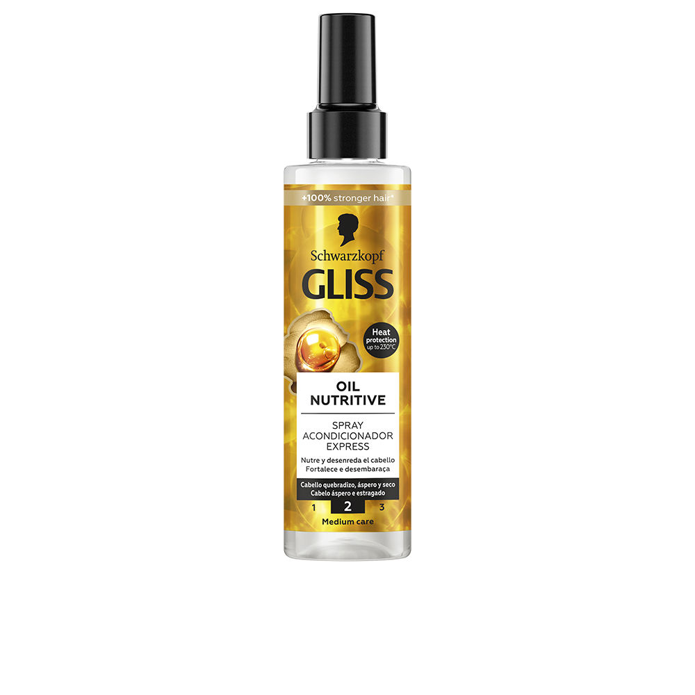 SchwarzkopfGlissOilNutritiveExpressSprayConditioner200ml Spray of Schwarzkopf Gliss Oil Nutritive Express Spray Conditioner by Schwarzkopf, a leave-in conditioner for detangling.