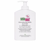 Bottle  of  Sebamed  Soap-Free  Cleansing  Emulsion  by  Sebamed,  a  shower  gel  indicated  for  deep  cleansing  of  sensitive  skin.