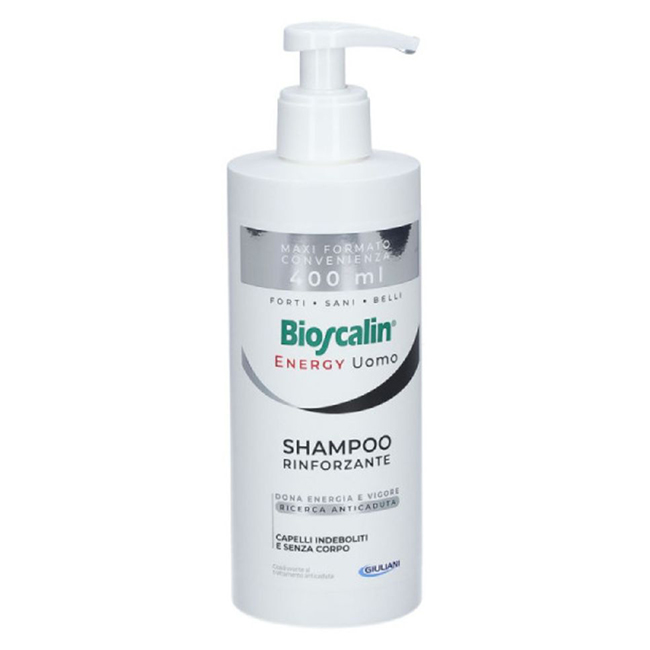 BioscalinEnergyMenStrengtheningShampoo400ml Bottle of Bioscalin Energy Men Strengthening Shampoo by Bioscalin, a shampoo indicated for revitalizing hair fibers and adding vigor.