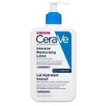 Bottle of Cerave Intensive Moisturizing Lotion 5% Hydro-Urea by Cerave, a lotion indicated for restoring skin barrier.