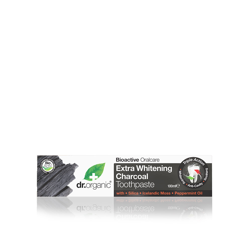 Dr.OrganicCharcoalToothpaste100ml Tube of Dr. Organic Charcoal Toothpaste by Dr. Organic, a gel toothpaste indicated for whitening teeth and preventing cavities.