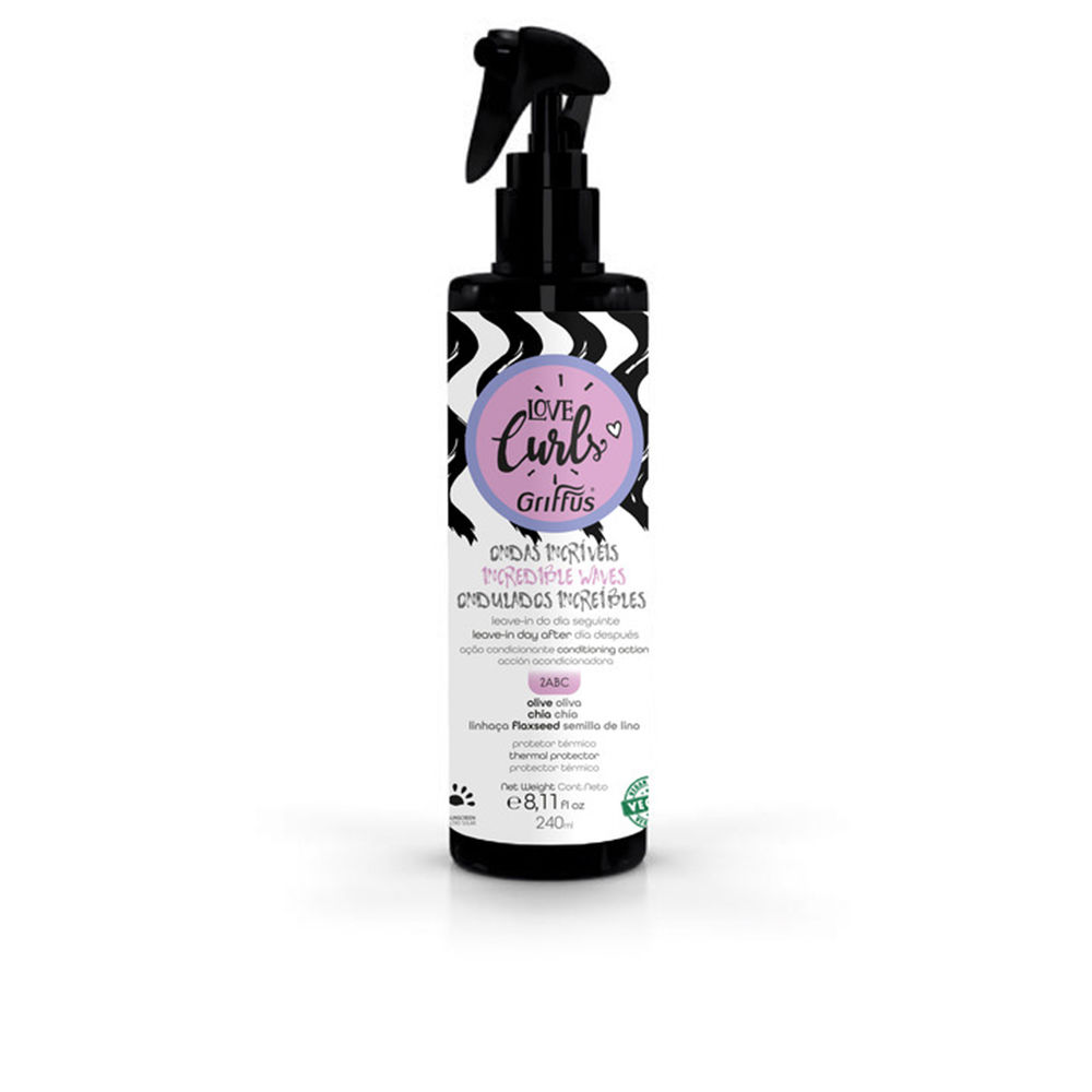 GriffusLoveCurlsIncredibleWavesLeave-inDayAfter2ABC240ml Bottle of Griffus Love Curls Incredible Waves Leave-in Day After 2ABC by Griffus, a leave-in treatment indicated for wavy hair.