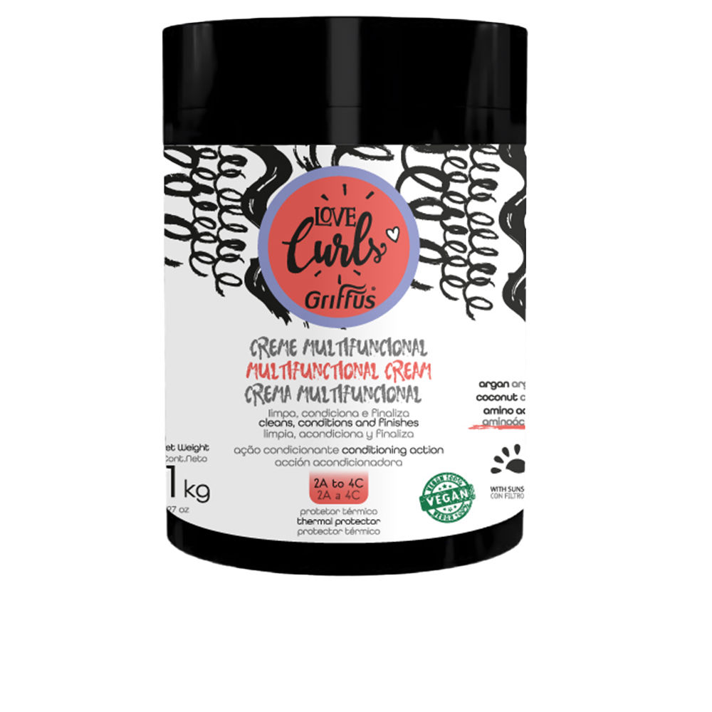 GriffusLoveCurlsMultifunctionalCream2A-4C1000g Jar of Griffus Love Curls Multifunctional Cream 2A-4C by Griffus, a multifunctional cream indicated for cleansing and shine.