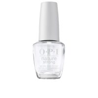 Bottle  of  Nature  Strong  Top  Coat  by  Opi,  a  clear  nail  polish  indicated  for  preventing  staining  and  prolonging  manicure  wear.