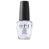 Bottle  of  Opi  Top  Coat  by  Opi,  a  clear  nail  polish  indicated  for  sealing  color  and  promoting  a  long-lasting  shiny  finish.
