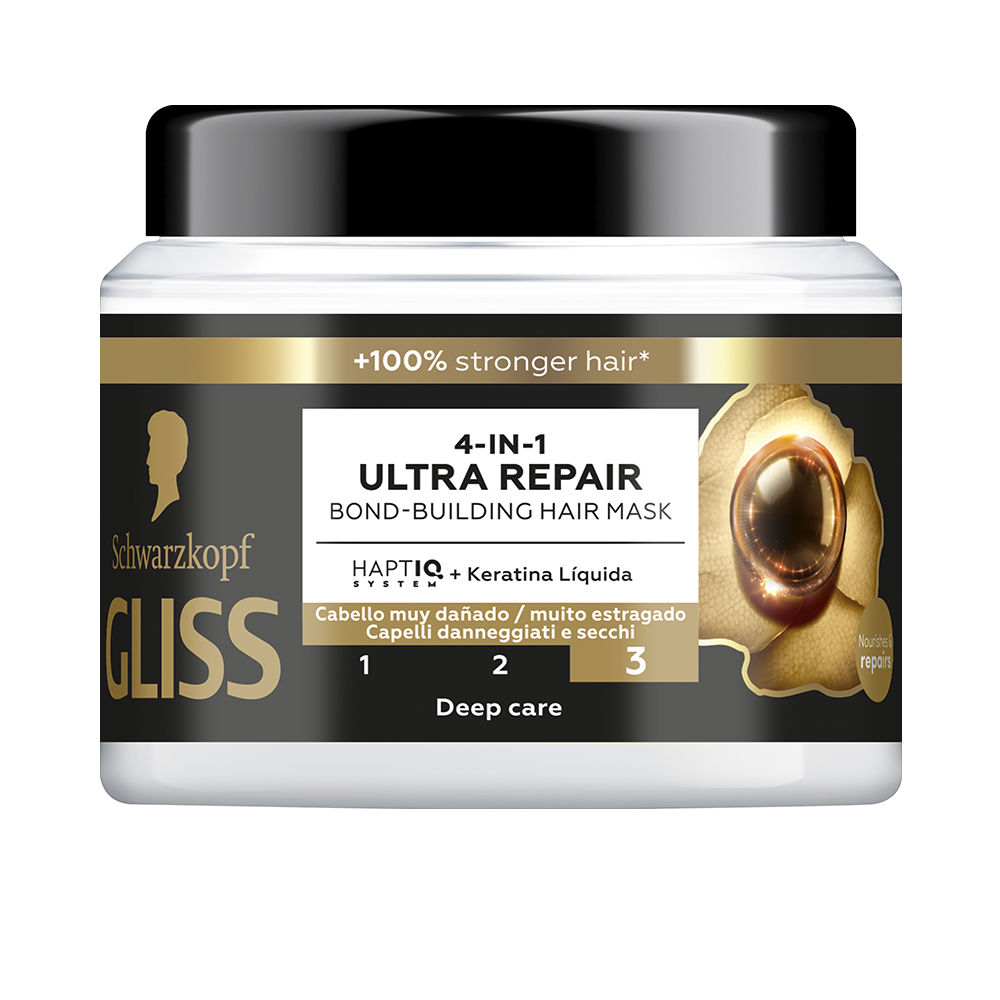 SchwarzkopfGlissUltimateRepairMask400ml Jar of Schwarzkopf Gliss Ultimate Repair Mask by Schwarzkopf, a repairing mask indicated for severely damaged and dry hair.