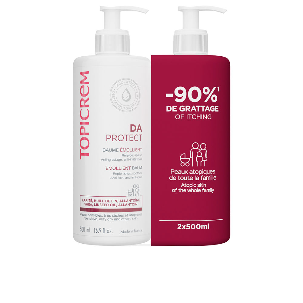 TopicremDAProtectEmollientBalmDuo2x500ml Bottle of Topicrem DA Protect Emollient Balm Duo by Topicrem, a balm indicated for very dry and atopic skin.