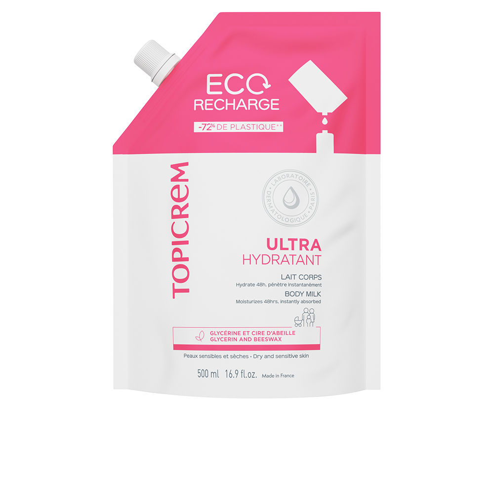 TopicremUHUltraMoisturizingBodyMilkRefill500ml Bottle of Topicrem UH Ultra Moisturizing Body Milk Refill by Topicrem, a body lotion indicated for sensitive skin hydration.