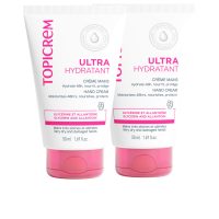 Tube  of  Topicrem  Ultra  Moisturizing  Hand  Cream  Duo  by  Topicrem,  a  cream  indicated  for  dry  and  damaged  hand  skin.