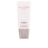 Bottle  of  Chanel  Allure  Homme  After-Shave  Moisturizer  by  Chanel,  a  non-greasy  balm  indicated  for  soothing  skin  after  shaving.