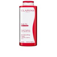 Product  container  of  Clarins  Body  Fit  Active  Skin  Smoothing  Expert  by  Clarins,  a  slimming  cream  indicated  for  cellulite.