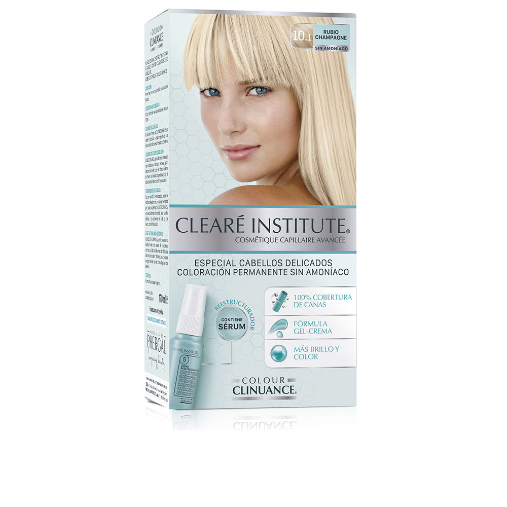 ClearéInstituteColourClinuanceDelicateHairColor10.1ChampagneBlonde Box of Clearé Institute Colour Clinuance Delicate Hair Color 10.1 Champagne Blonde by Clearé Institute, a permanent hair color.