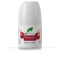 Bottle  of  Dr.  Organic  Pomegranate  Roll-On  Deodorant  by  Dr.  Organic,  a  roll-on  indicated  for  neutralizing  body  odors.