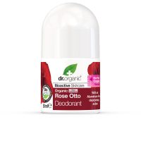 Bottle  of  Dr.  Organic  Rose  Otto  Roll-On  Deodorant  by  Dr.  Organic,  a  roll-on  indicated  for  neutralizing  body  odors.