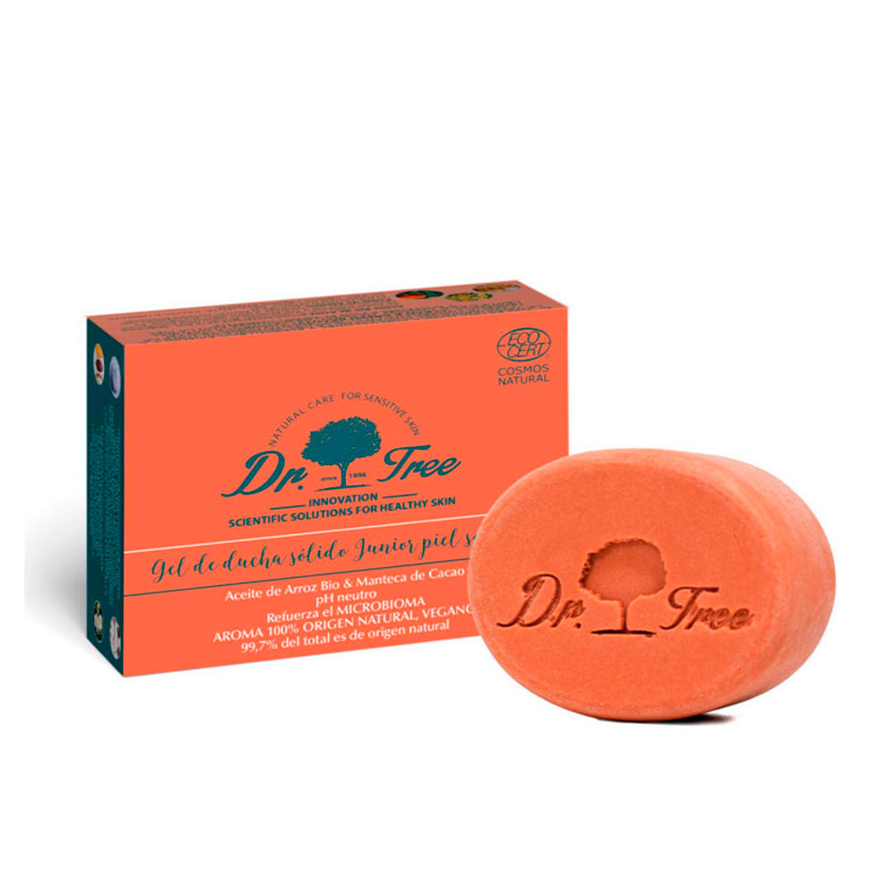 Dr.TreeJuniorSolidShowerGel75g Product container of Dr. Tree Junior Solid Shower Gel by Dr. Tree, a solid gel indicated for cleansing children skin.