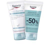 Tube  of  Eucerin  Atopicontrol  Hand  Cream  Duo  by  Eucerin,  a  light  hand  cream  indicated  for  soothing  irritated  skin  with  eczema.