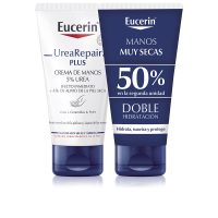 Tube  of  Eucerin  Urearepair  Plus  Hand  Cream  5%  Urea  Duo  by  Eucerin,  a  hand  cream  indicated  for  intensive  hydration  of  rough  hands.
