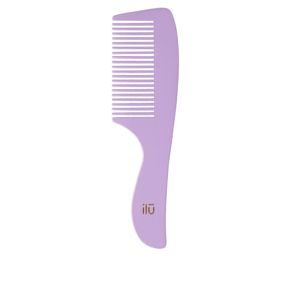 IlūBamboomCombColorWildLavender Product container of Ilū Bamboom Comb Color Wild Lavender by Ilū, a bamboo comb indicated for detangling all hair types.