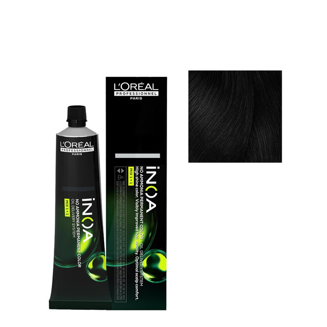 L'OréalProfessionnelInoaNoAmmoniaPermanentHairColor2.060g Product container of LOréal Professionnel Inoa No Ammonia Permanent Hair Color 2.0, a dye for sensitized hair.