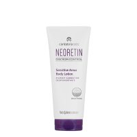 Bottle  of  Discrom  Control  Sensitive  Areas  Body  Lotion  by  Neoretin,  a  lotion  indicated  for  evening  out  skin  tone  in  sensitive  areas.