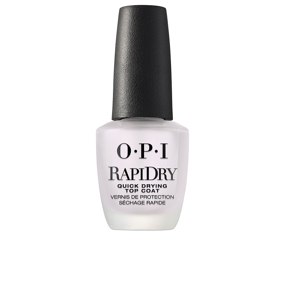 OpiRapidryQuickDryingTopCoat15ml Bottle of Opi Rapidry Quick Drying Top Coat, a clear nail polish indicated for a long lasting shiny finish.