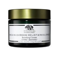 Jar  of  Origins  Mega  Mushroom  Soothing  Cream,  a  facial  cream  indicated  for  reducing  visible  redness  and  hydrating  skin.