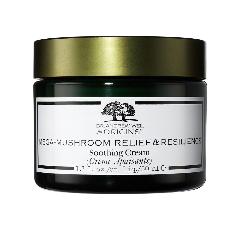 OriginsMegaMushroomSoothingCream50ml Jar of Origins Mega Mushroom Soothing Cream, a facial cream indicated for reducing visible redness and hydrating skin.