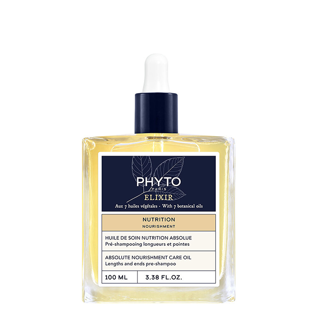 PhytoNutritionElixirAbsoluteNourishmentCareOil100ml Bottle of Nutrition Elixir Absolute Nourishment Care Oil by Phyto, a fluid oil indicated for dry to very dry hair.