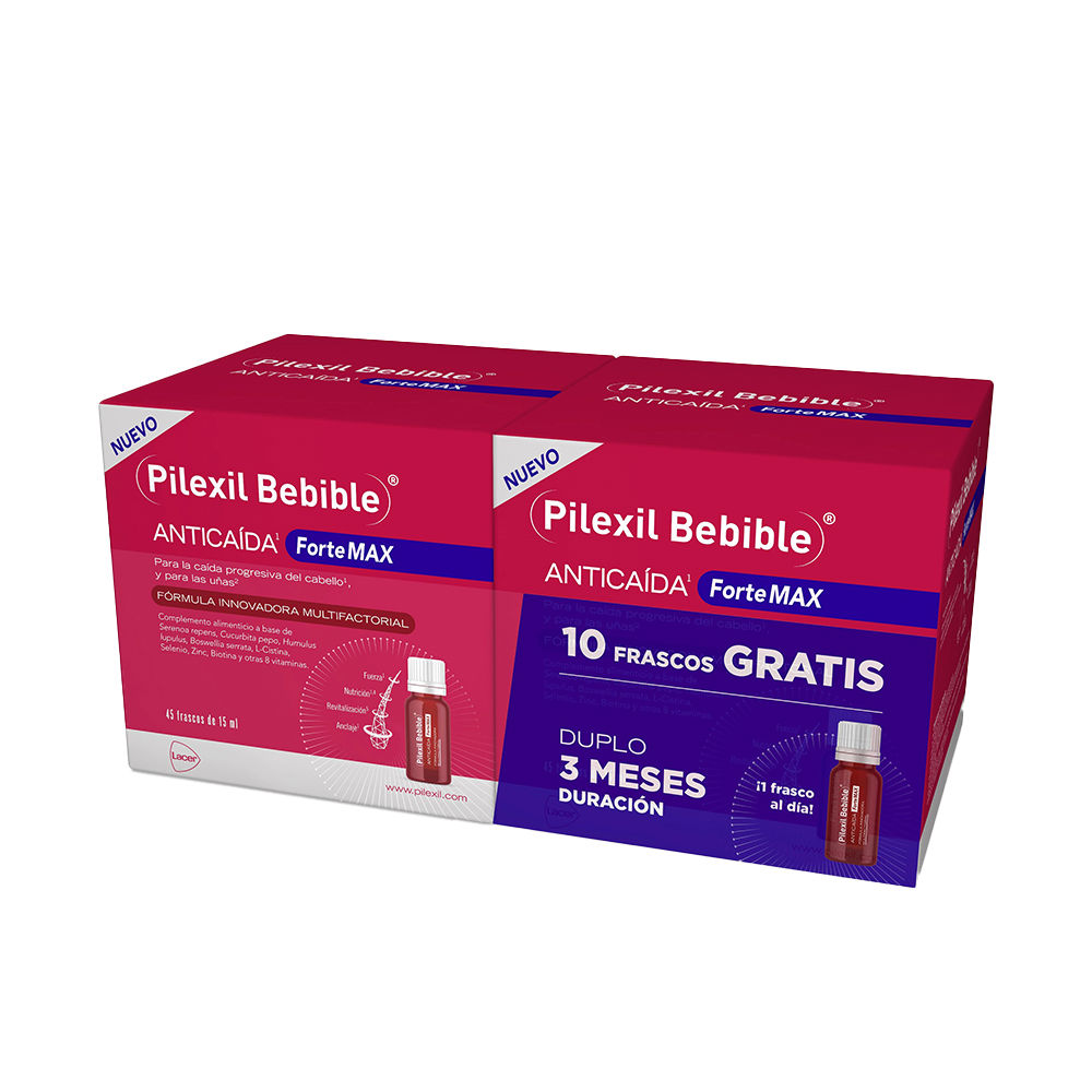 PilexilForteMaxDrinkableAnti-HairLossSupplementDuo2x45 Box of Pilexil Forte Max Drinkable Anti-Hair Loss Supplement Duo by Pilexil, a drinkable supplement indicated for hair loss.