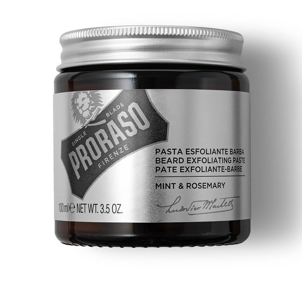 ProrasoMint&RosemaryBeardExfoliatingPaste100ml Tube of Proraso Mint & Rosemary Beard Exfoliating Paste by Proraso, a scrub indicated for deep cleansing and exfoliating the beard.