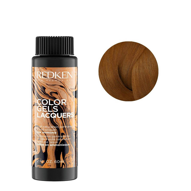 RedkenColorGelsLacquersColor6CBAmberGlaze60ml Bottle of Redken Color Gels Lacquers Color 6CB Amber Glaze, a gel-liquid hair color indicated for high gray coverage and shine.