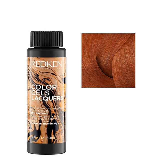 RedkenColorGelsLacquersColor6ROBonfire60ml Bottle of Redken Color Gels Lacquers Color 6RO Bonfire, a gel-liquid hair color indicated for high gray coverage and rich shine.