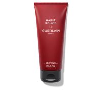 Bottle  of  Guerlain  Habit  Rouge  Shower  Gel  by  Guerlain,  a  silky  shower  gel  indicated  for  cleansing  and  hydrating  all  skin  types.