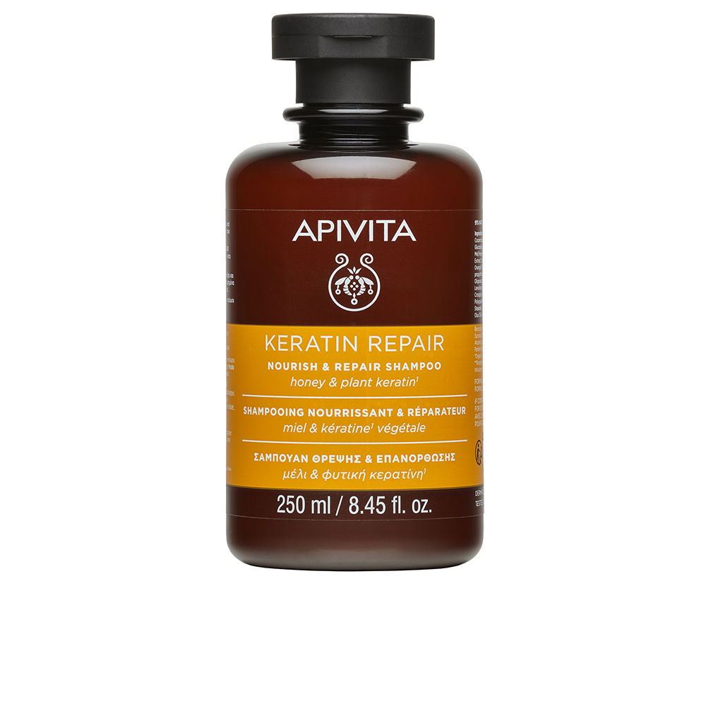 ApivitaKeratinRepairShampoo250ml Bottle of Apivita Keratin Repair Shampoo by Apivita, a nourishing shampoo indicated for repairing dry and damaged hair.