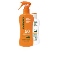 Box  of  Babaria  Sun  Sunscreen  Spray  SPF30  Gift  Set  by  Babaria,  a  sun  care  set  indicated  for  UV  protection  and  tanning.