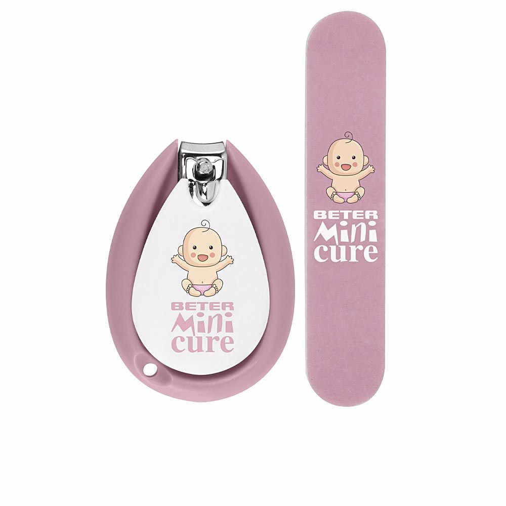 BeterMiniCureBabyCarePinkSet Box of Beter Mini Cure Baby Care Pink Set by Beter, a grooming kit indicated for baby nail care and wellness during first months.