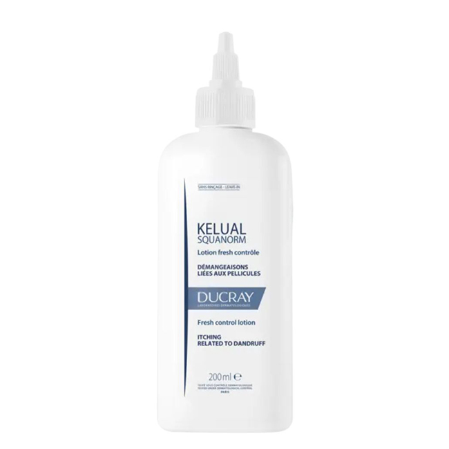 DucrayKelualSquanormFreshLotionControl200ml Bottle of Kelual Squanorm Fresh Lotion Control by Ducray, a hair lotion indicated for eliminating dandruff and scalp irritation.