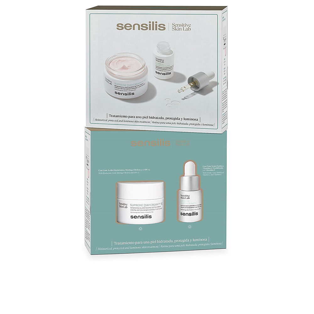 SensilisSupremeDayCreamGiftSet Box of Sensilis Supreme Day Cream Gift Set, a skincare set indicated for protecting and restoring the skin.