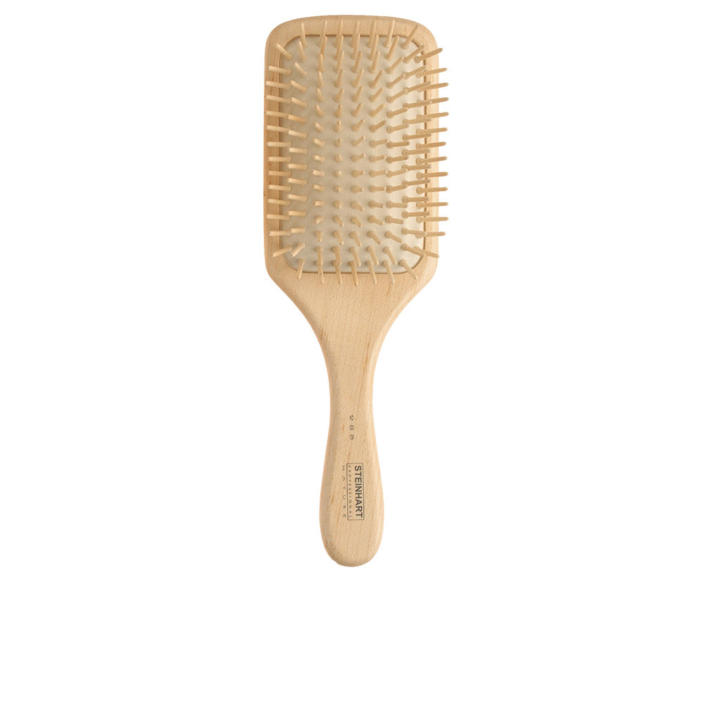 SteinhartNaturePaddleBrush#288 Product container of Steinhart Nature Paddle Brush #288 by Steinhart, a wooden brush indicated for gentle hair brushing.