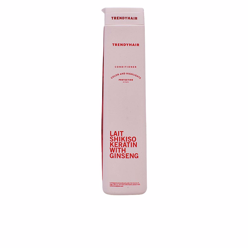TrendyHairShikisoKeratin&GinsengLait300ml Bottle of Trendy Hair Shikiso Keratin & Ginseng Lait by Trendy Hair, a creamy conditioner indicated for colored hair repair.